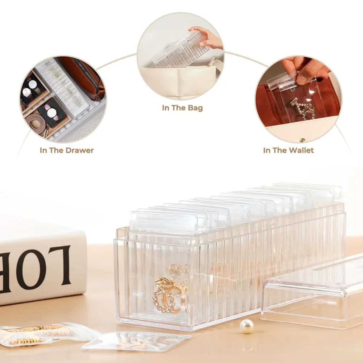 Acrylic Jewelry Organizer with 20 Pouches Transparent & Waterproof