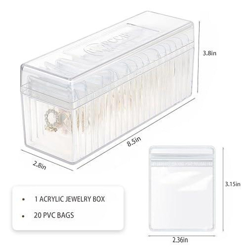 Acrylic Jewelry Organizer with 20 Pouches Transparent & Waterproof