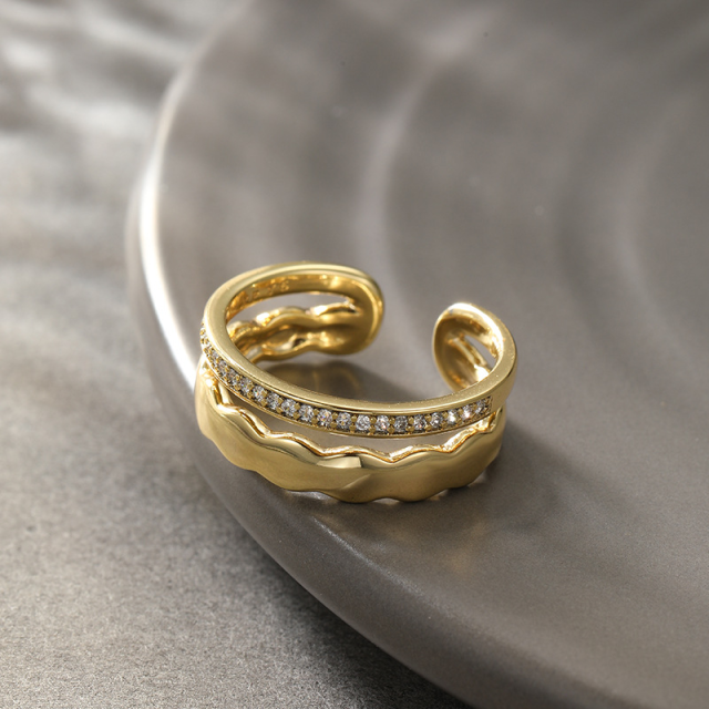 Double Layer Micro Zircon Adjustable Ring