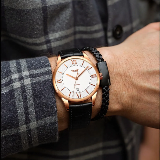 Classic Leather Strap Waterproof Quartz Watch