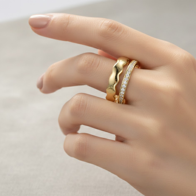 Double Layer Micro Zircon Adjustable Ring