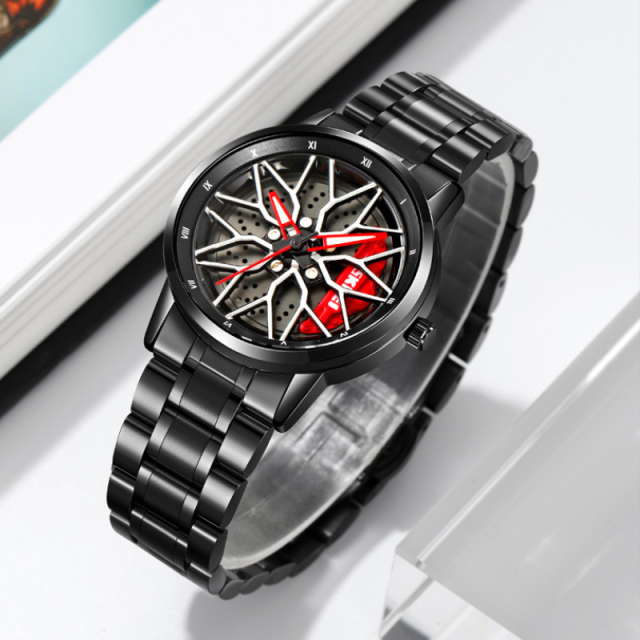 Stainless Steel Wheel Dial Quartz Watch