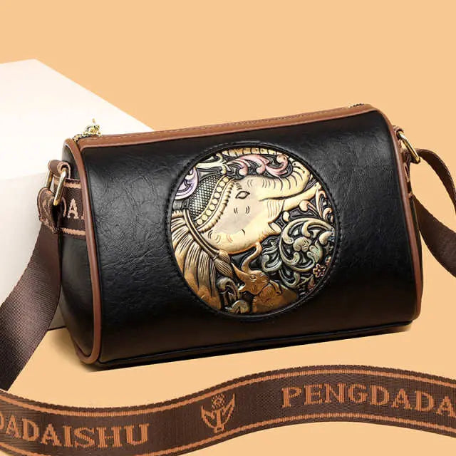 Chinese Style Embossed  Retro Shoulder Crossbody Bag