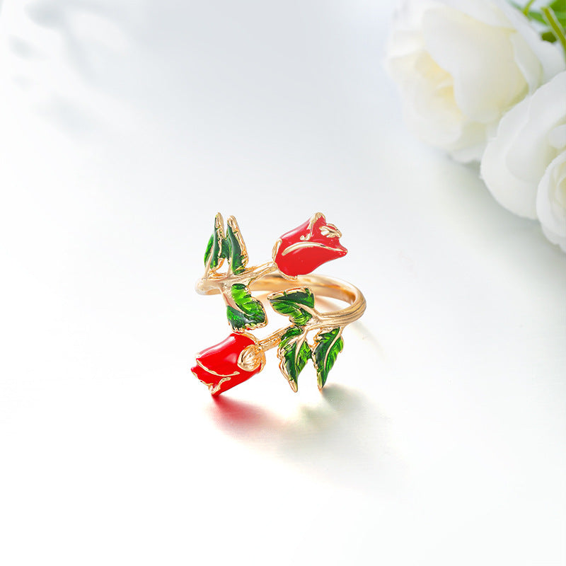 Oil Drop Retro Rose Open Ring