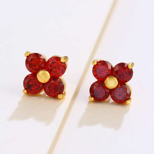 Red Four-Leaf Flower Earrings