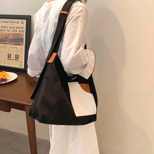 Contrast Color Canvas Bucket Tote Bag