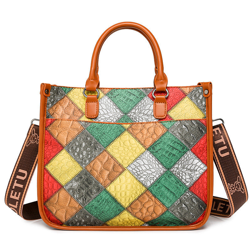 Color Block Large Capacity Fashion Handbag