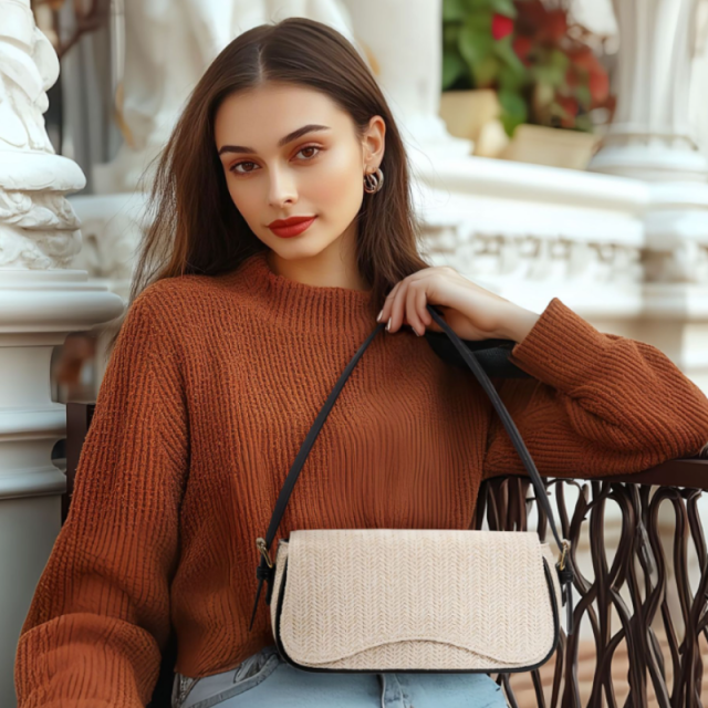 Woven Straw Shoulder Bag For Women