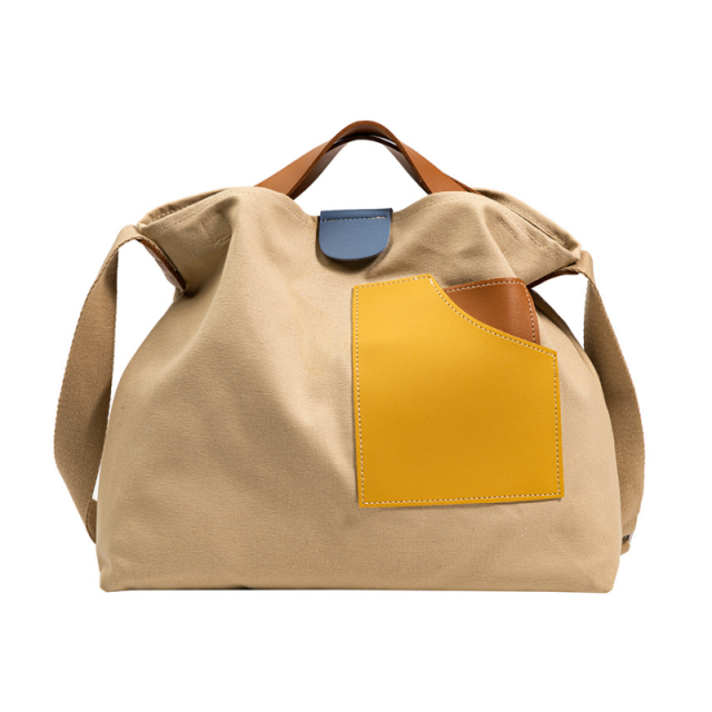 Contrast Color Canvas Bucket Tote Bag