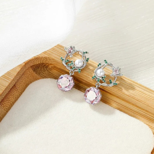 Elegant Crystal Vine Flower Wreath Earrings