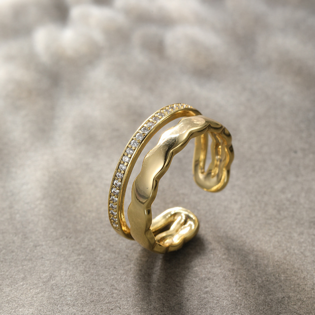 Double Layer Micro Zircon Adjustable Ring