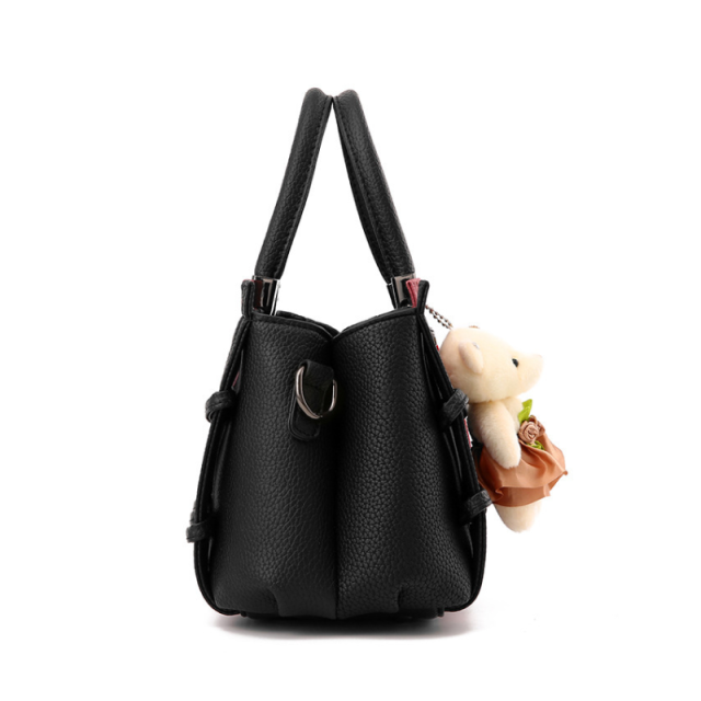 Chic Woven Handbag With Cute Bear Pendant