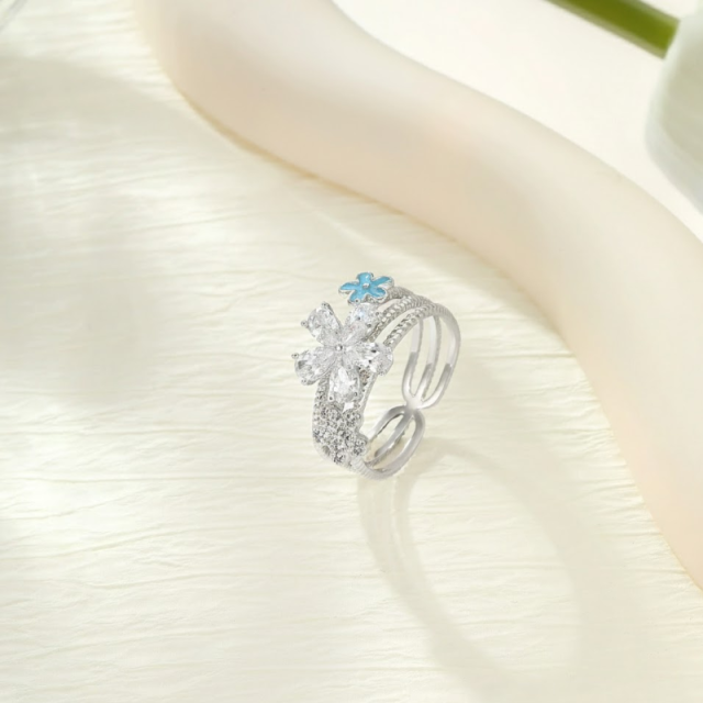 Rotating Flower Zircon Ring