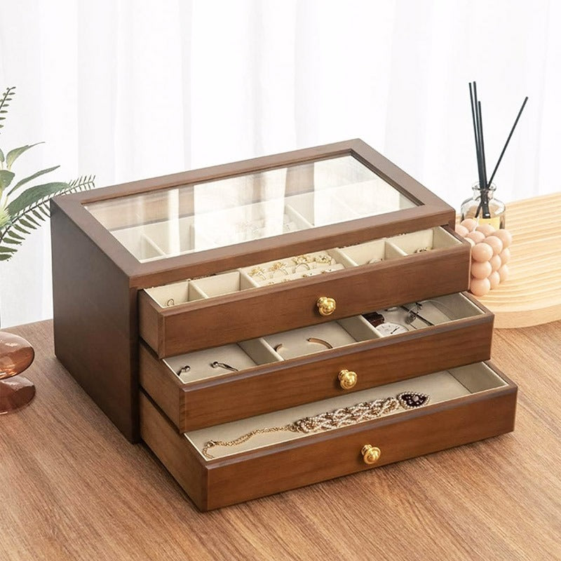 Wood 3 Drawer Jewelry Storage Organizer