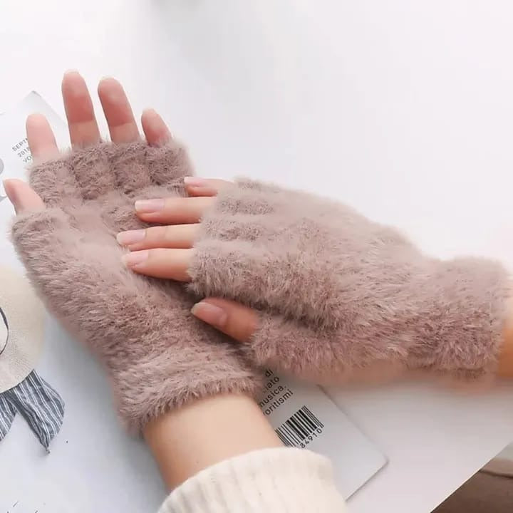 Half Finger Gloves for Women Girls| Winter Plush Fingerless Gloves