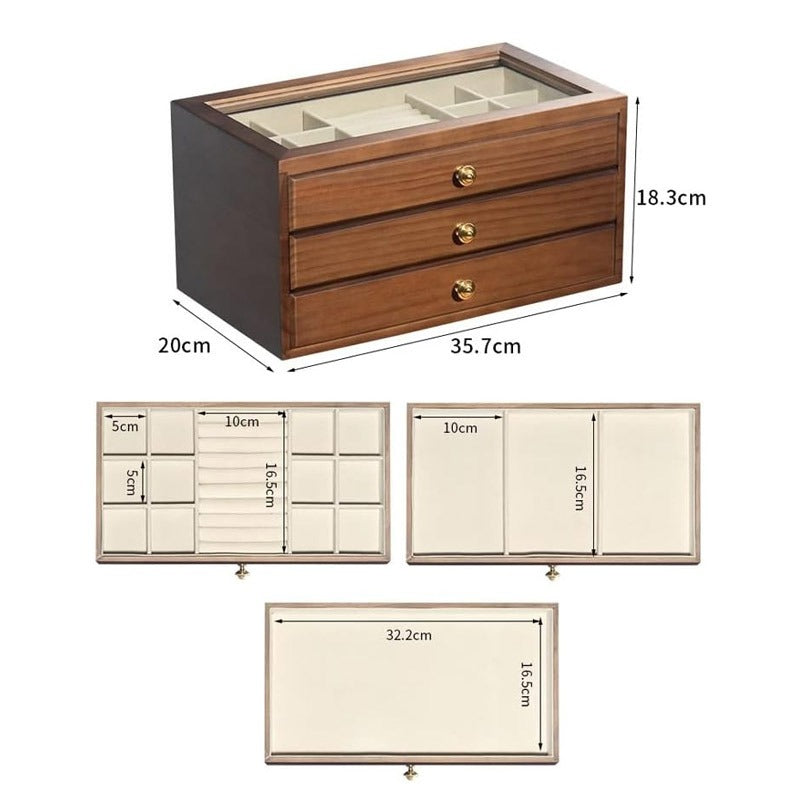 Wood 3 Drawer Jewelry Storage Organizer