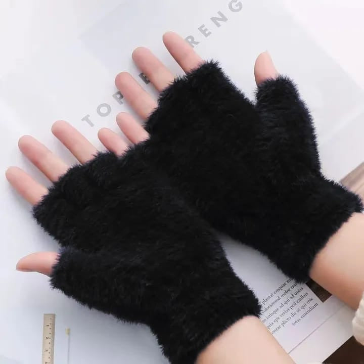 Half Finger Gloves for Women Girls| Winter Plush Fingerless Gloves